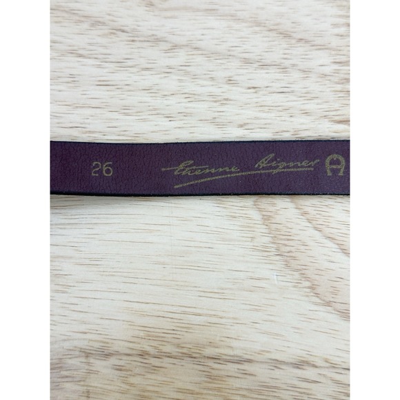 Etienne Aigner‎ Leather Belt 26 Skinny Brown Brass Buckle Vintage  Old Money #32 - Picture 5 of 6